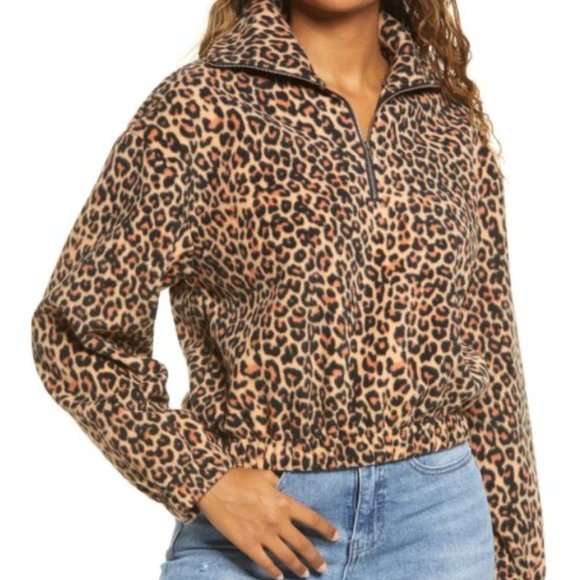 bp Sweaters - BP. | Women's Animal Print Leopard 1/2 Zip Long Sleeve Fleece Pullover XXS